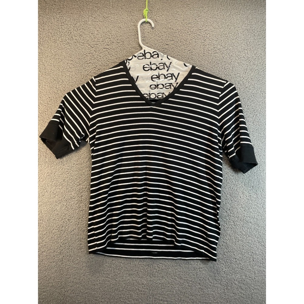 Jones New York Signature Women 3/4 Sleeve Top Black White Stripe Casual 2x